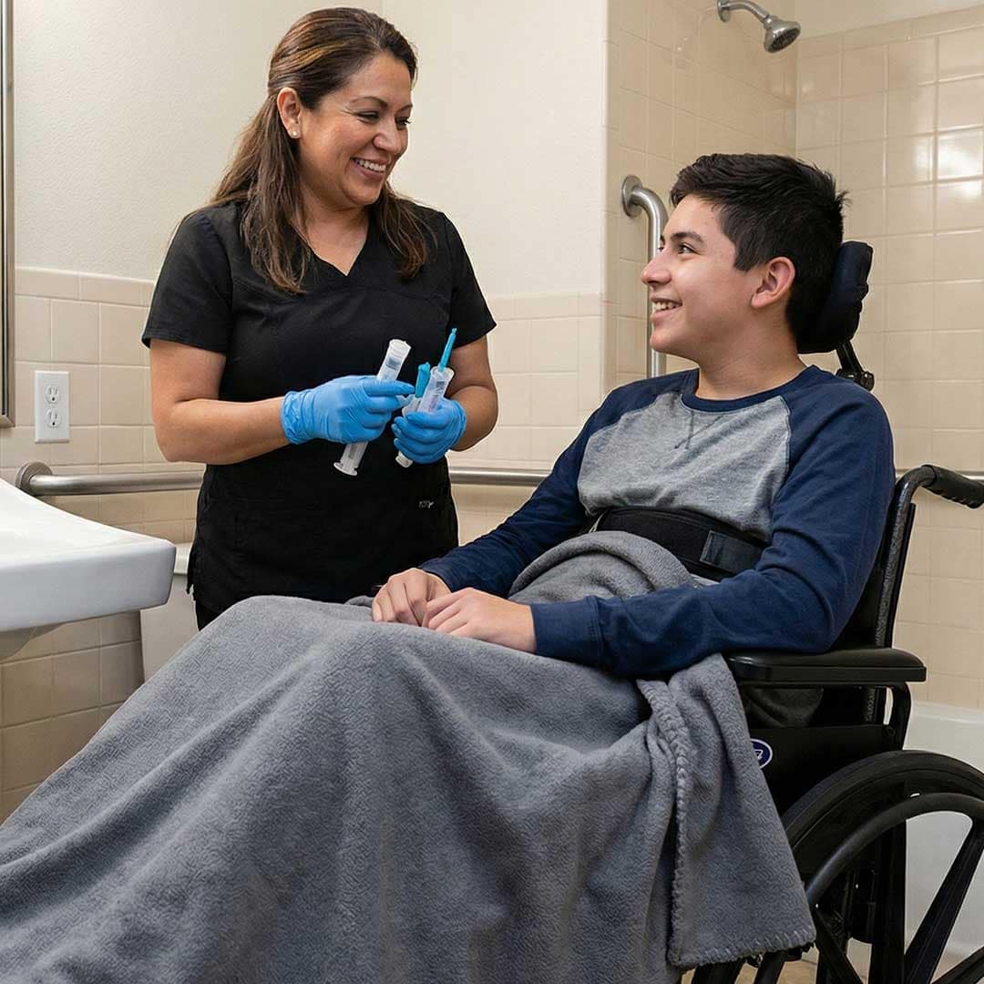 Son caregiver assisting older father with mobility