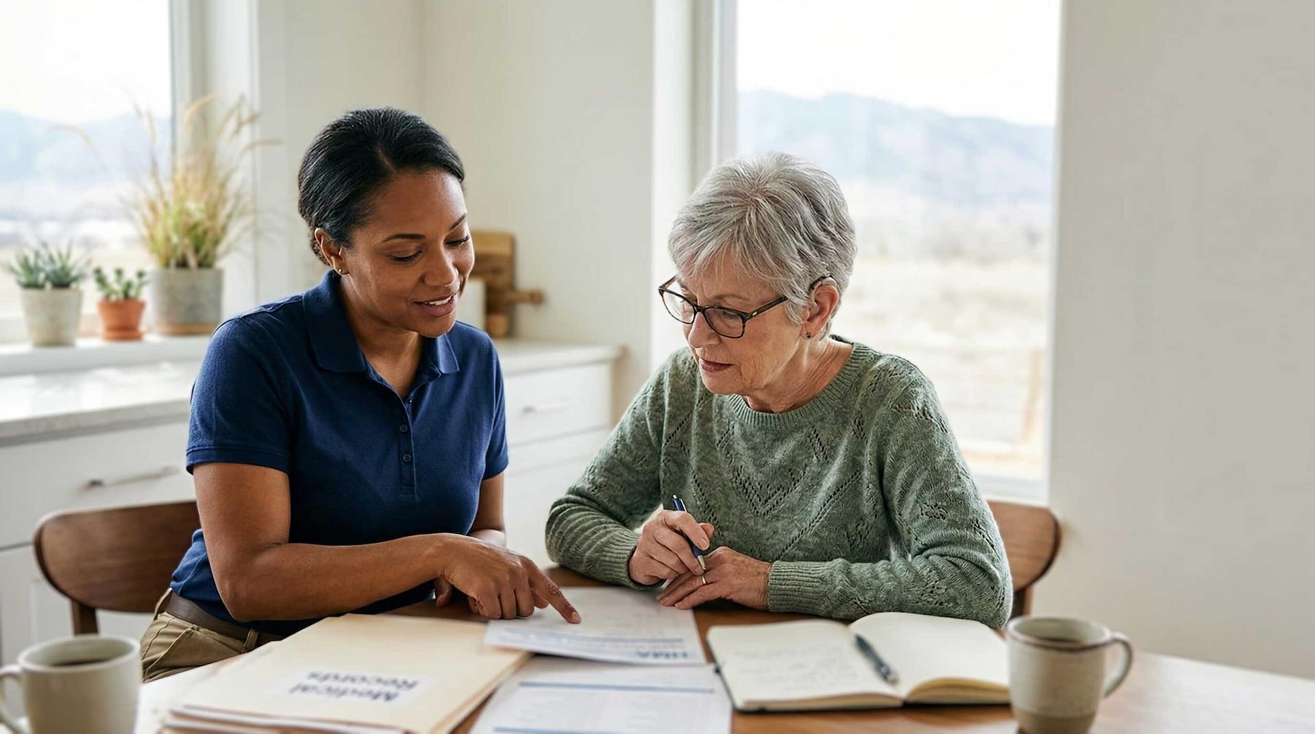 Home 3 Caregiver and Client gathering medical documentation for Case Manager review.