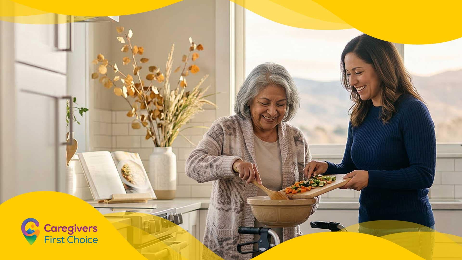 Cooking together in a warm kitchen.