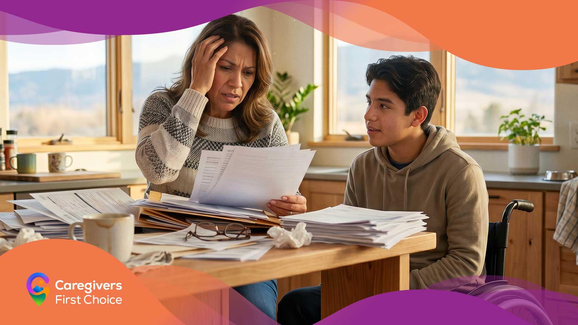 Caregiver and recipient in a shared Colorado home showing assistance with daily living