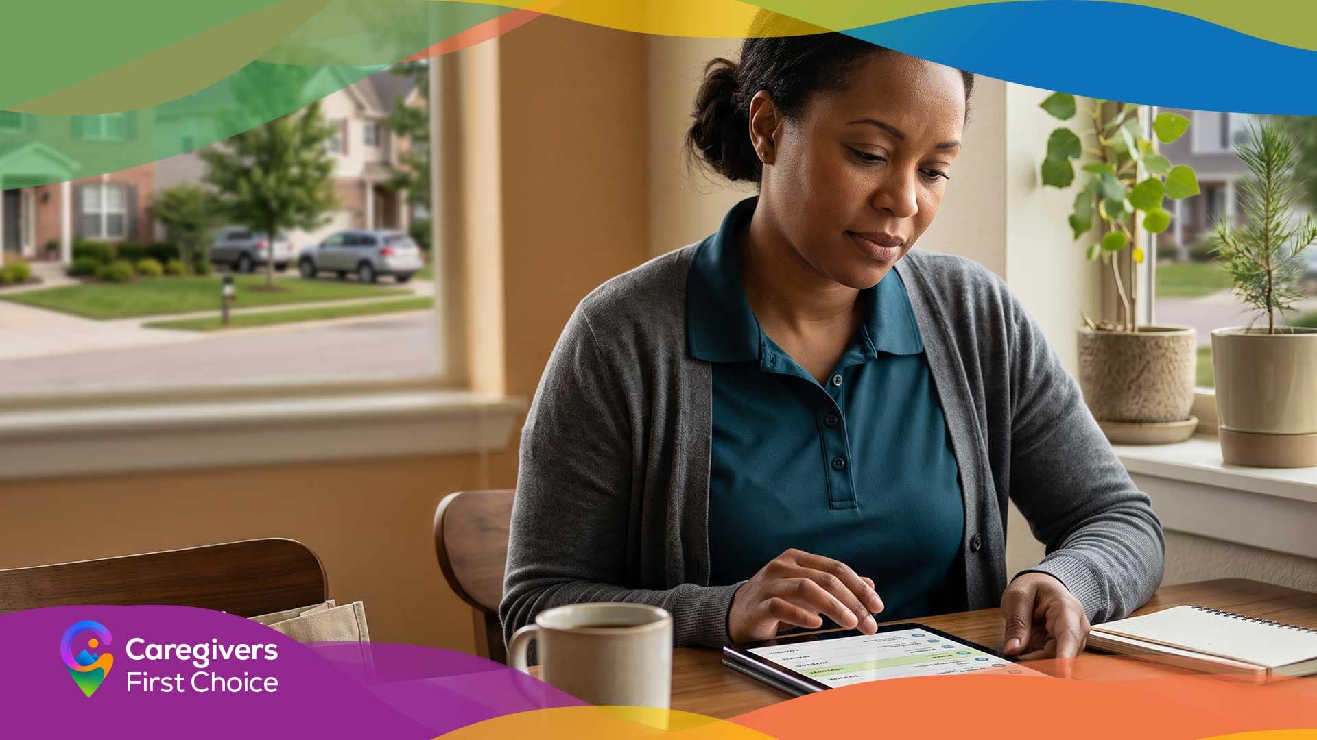 Caregiver checking online banking for paycheck