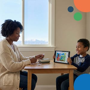 Father caring for son on hike in Colorado under Community First Choice program